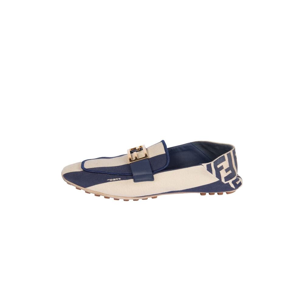 FENDI Blue FF Logo Canvas Flat Loafers Size 37 - Picture 1 of 4